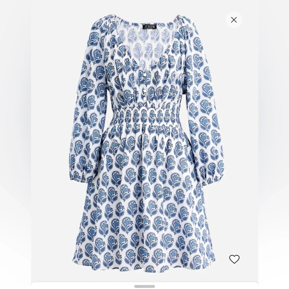 J. Crew Long Sleeve Dress in Blue and White Paisley EUC - Picture 2 of 6